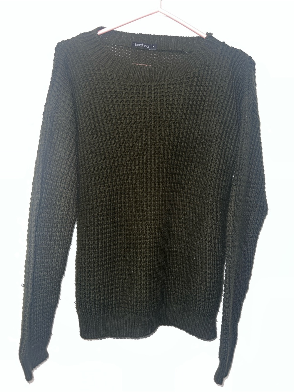 Boohoo Dark Olive Waffle Knit Pullover